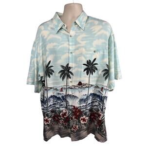 Half Moon Bay Mens Vintage Blue Floral Hawaiian Camp Button Up Shirt XL Pocket